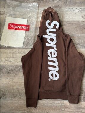 Supreme Brown Appliqué  Vertical Logo Hoodie